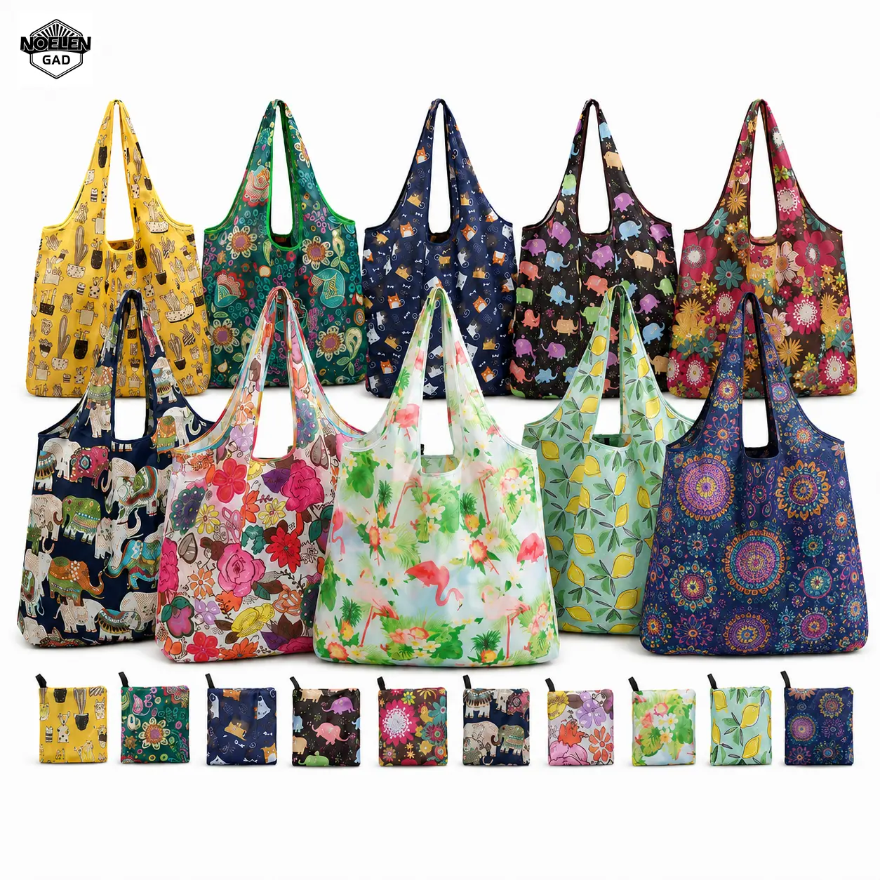10 Pack Foldable Reusable Shopping Bags Large Capacity Grocery Tote Bags