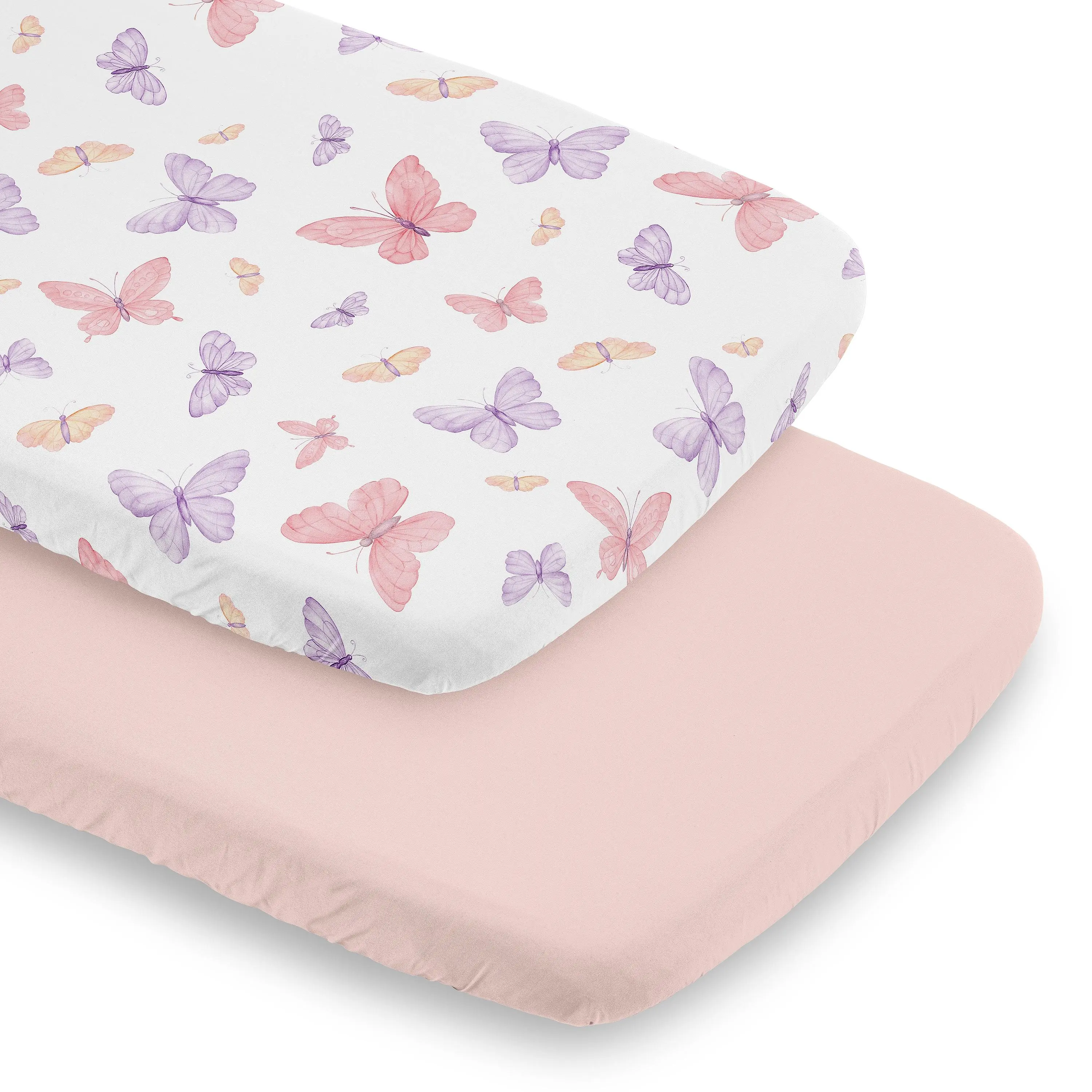 Sweet Jojo Designs 2-Piece Baby Bassinet Sheets Set (Pink/Purple Shabby Chic Butterfly) for Girls, Infant Newborn Nursery, Oval, Rectangle & Hourglass Mattress (Blush, Colorful, Pastel, Watercolor)