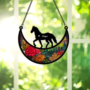 Horse Memorial Suncatcher Ornament, Personalized Sympathy Gift for Horse Lovers, Window Hanging Keepsake for Pet Loss SUN HORSE 05