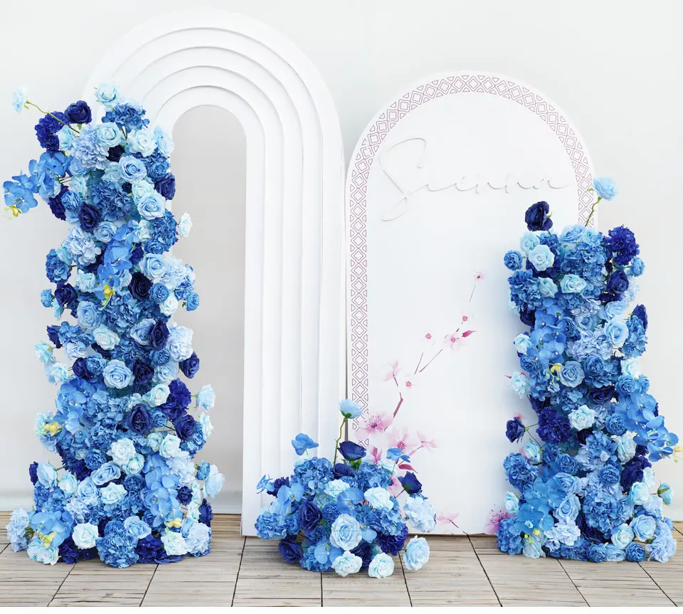 S-A7662 Large Handcrafted Blue Silk Decorative Flowers with Foam Base, Artificial Rose Hydrangea Orchid Floor Props for Wedding Event Decor - Home & Festive Backdrop Supplies