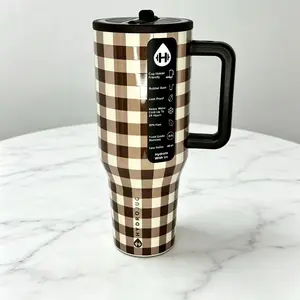 HydroJug 40oz Traveler Tumbler - Brown Gingham Plaid Pattern, Insulated Stainless Steel  with Leakproof Lid & Rubber Base, Fits Car  Holders, Reusable Hydration Companion for Women & Men tiktokshopspringglowup cup Heavy Duty Magnetic Bottle outdoorfun