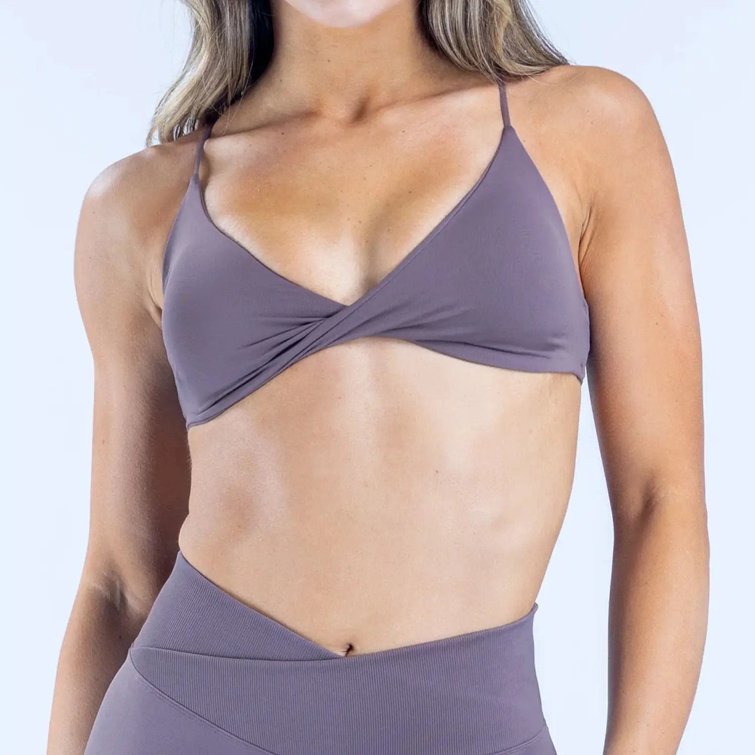 Women's Twist-Front Halter Sports Bra - Adjustable Strap, V-Neck, Fitted, Nylon-Spandex Fabric, All-Season Workout Wear for Yoga & Everyday Activity (Size S)