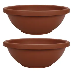 HC Companies 18 Inch Resin Garden Bowl Planter Pot, Terra Cotta Clay (2 Pack)