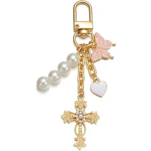 Cross Keychain Heart Butterfly Bag Charm Key Chain Accessories, Rhinestone Sparkling Keychain for Women Car Key Ring Bag Purse ﻿ ﻿