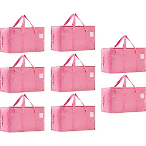 Moving Bags Heavy Duty Extra Large, Moving Boxes, Moving Supplies Essentials,Storage Bins with Lids, Plastic Packing Totes, Storage Bags for Clothes with Handles & Zippers(Pink, 8 Pack)