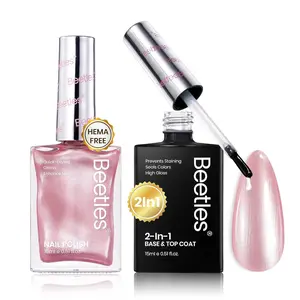 Beetles Hema Free Nail Polish, Pearl Pink with 2 in 1 Base Top Coat Nail Polish Fast Drying & Long Lasting Romantic Reverie Pearl Nail Strengthener Polish Gel Glitter   Easter'sGift
