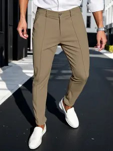 Men's Casual Pants, Business Casual Nine-Quarter Pants, Suitable for Office Wear, Versatile Fitted Plain Design, All Seasons