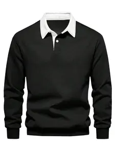 Men's Color-Block Polo Sweatshirt, Fitted Casual Collared, Soft Skin-Friendly Fabric for Casual and Commute Wear, Versatile Everyday Style Essential, Knitted Polo Shirts, Collared Polo Shirt
