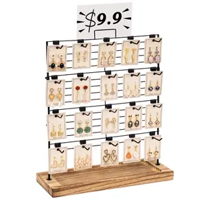 Earring Display Stands for Selling, Wood Jewelry Display for Selling with 20 Removable Hooks, Earring Rack Display Holder Stand for Earring Cards, Keychains, Bracelets Organiser Wooden
