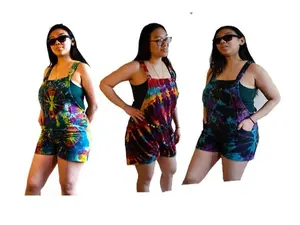 Handmade Tie Dye Cotton Nepal Overalls Shorts Multicolor - 100% Cotton - Boho Hippie Design