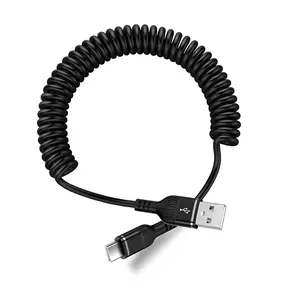 FT Coiled USB C Cable for Samsung Galaxy S/S Ultra, [Black] USB A to Type C Fast Charging Cord, Retractable Android Auto & CarPlay Charger for S +/S FE/S, Z Fold, Pixel , iPhone //