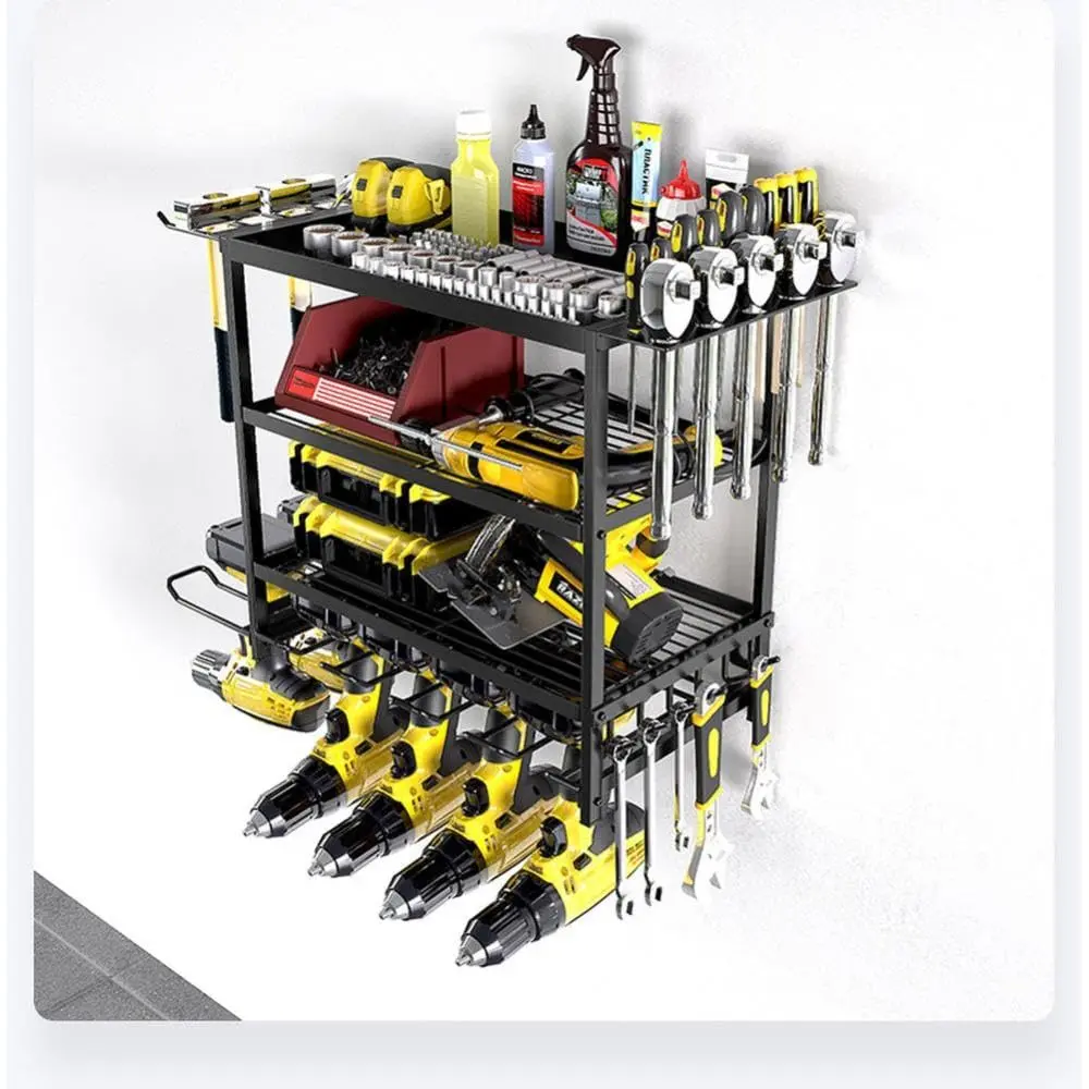 GARVEE Power Tool Organizer Wall Mount, Heavy Duty Garage Tool Organizers and Storage Rack, 2 Layers/4 Layers Metal Tool Organizer for Garage Workshop Four Layers (Color Box) One Size