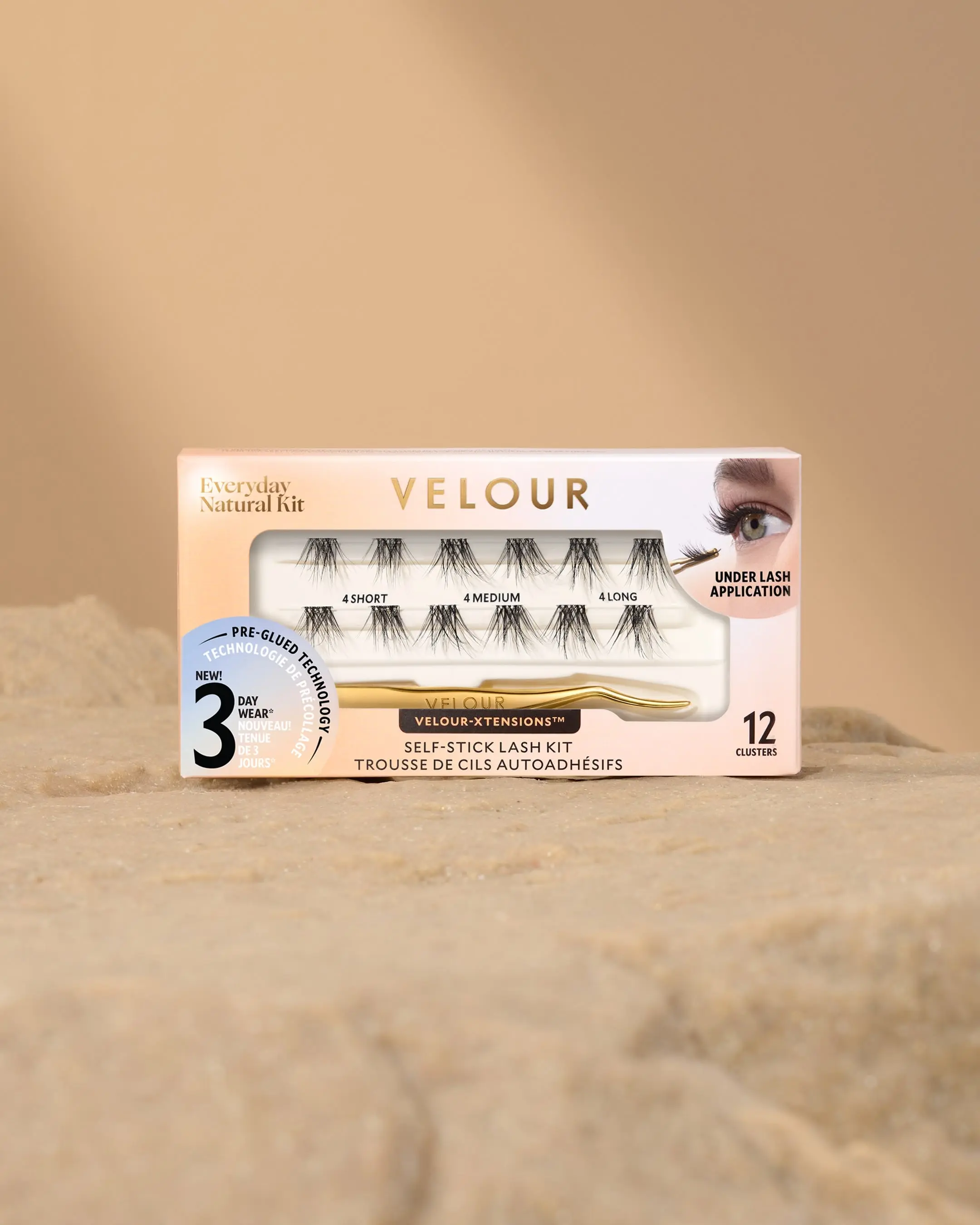Velour Beauty Velour-Xtensions Self-Stick Lash Clusters Kit - 12 Clusters in 3 Lengths for Natural Look, Pre-Glued for Easy Application