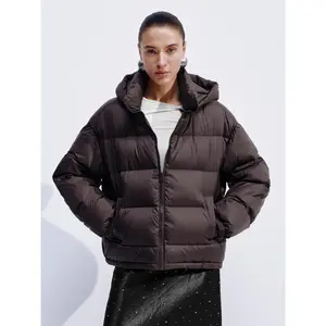 URBAN REVIVO 2026 Winter New Lady's Simple Polyester Minimalist Casual Hooded Quilted Loose-Fit Down Coat - Long-Sleeve Jacket, Premium Fabric, Zipper Closure Outerwear
