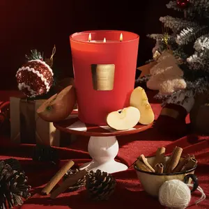Huge Holiday Candle  - Warm Apple Cinnamon Scent - 150 Hours Burn Time - 3-Wick Jar for Xmas