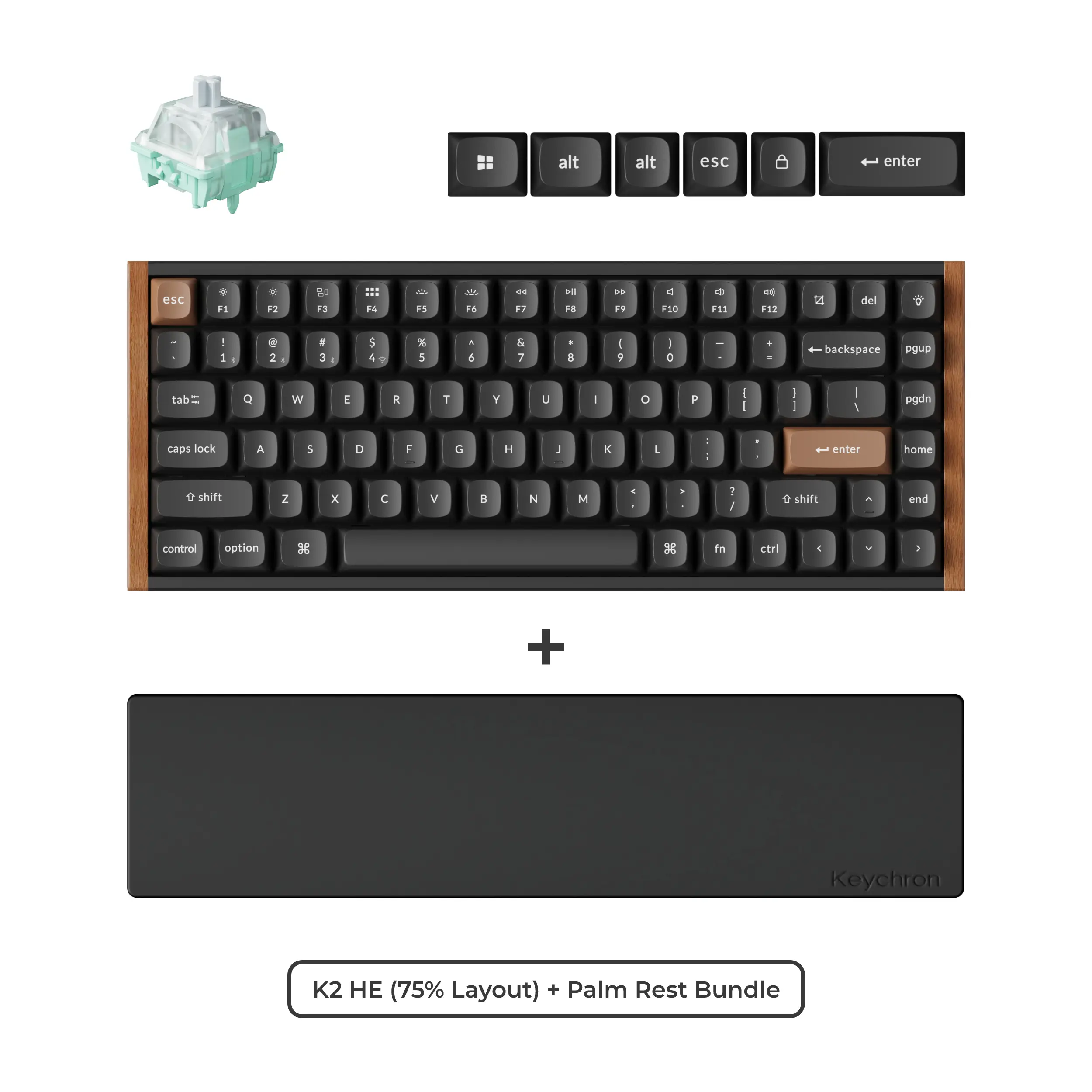【CES AWARD WINNER】Keychron K2 HE 75% Tri-Mode Wireless Hall Effect Gaming Keyboard & Palm Rest Bundle | Upgraded Gateron Double-Rail Magnetic Nebula Switch V2, Hot-Swappable, Rapid Trigger, 0.1mm Actuation, 2.4GHz/BT 5.2/Wired, Wood & Metal Frame (Mac/Win