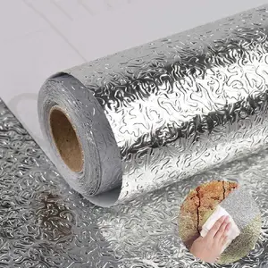 Self-adhesive Kitchen Backsplash, Silver Self-adhesive Wallpaper, Waterproof Aluminum Foil Material, Suitable for Countertops, Cabinets, and Drawer Liners.