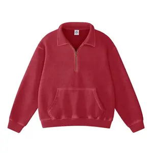 FAIABLE Oversized Quarter Zip Sweatshirt Women Men Fleece Lined Pullover Vintage Washed Half Zip Hoodie Baggy Streetwear Long Sleeve with Kangaroo Pocket Hidden Zipper Pocket