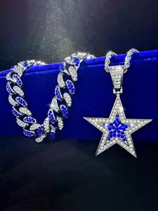 3PCS Hip-Hop Cuban Chain Necklace Set - Star Pendant, Iced-Out Faux Diamonds, Astral Glam Statement Jewelry For Men/Women