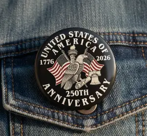 Patriotic USA 250 Button, 250th Anniversary 1776 2026 Badge, Eagle American Flag Pin, July 4th Party Favor Pin
