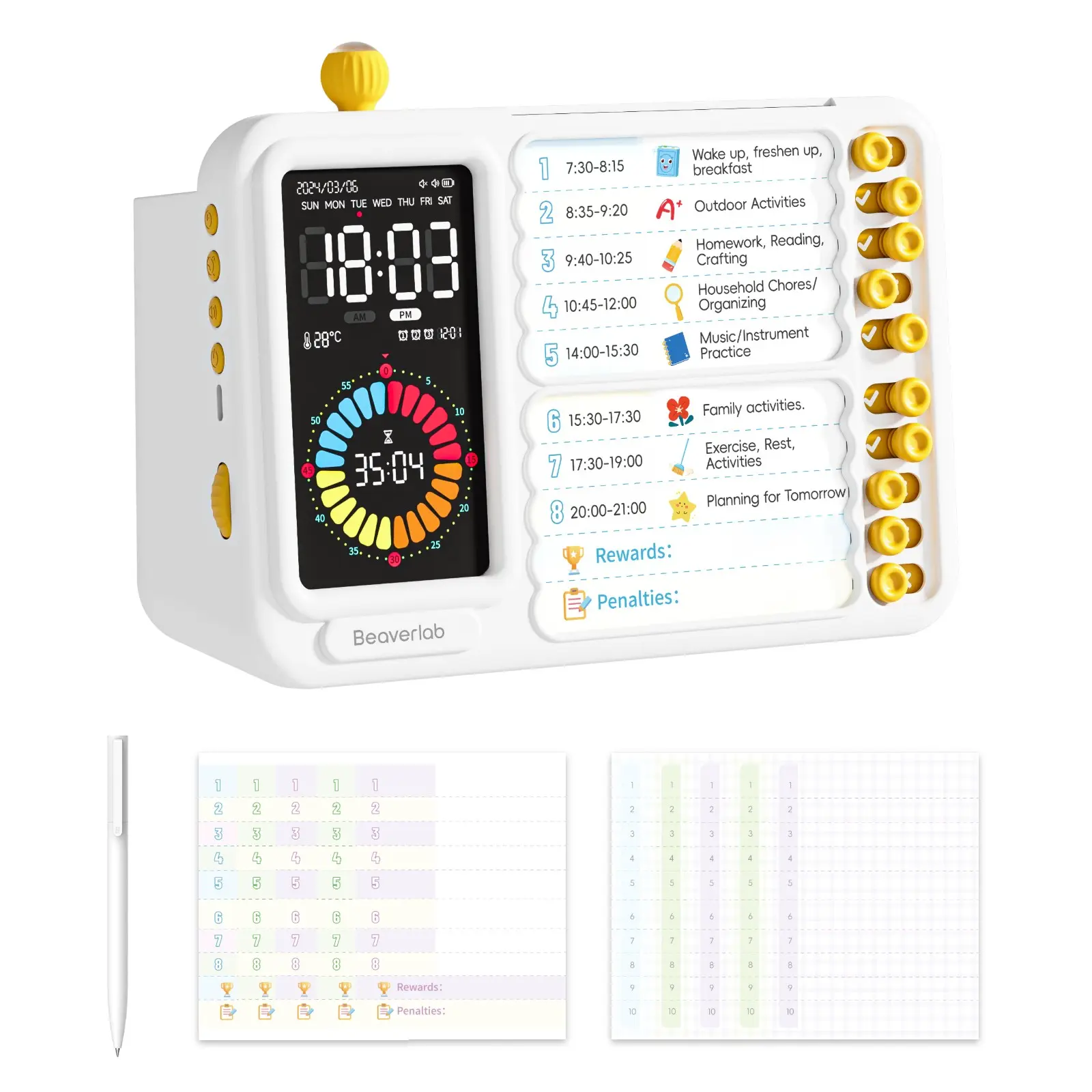 Beaverlab Time Manager Tasktimer with Stationery Storage & Reusable Writing Notes for Efficient Time Management Weekly Planner Homeschool Planner desk accessories office girly desk accessories cute desk accessories