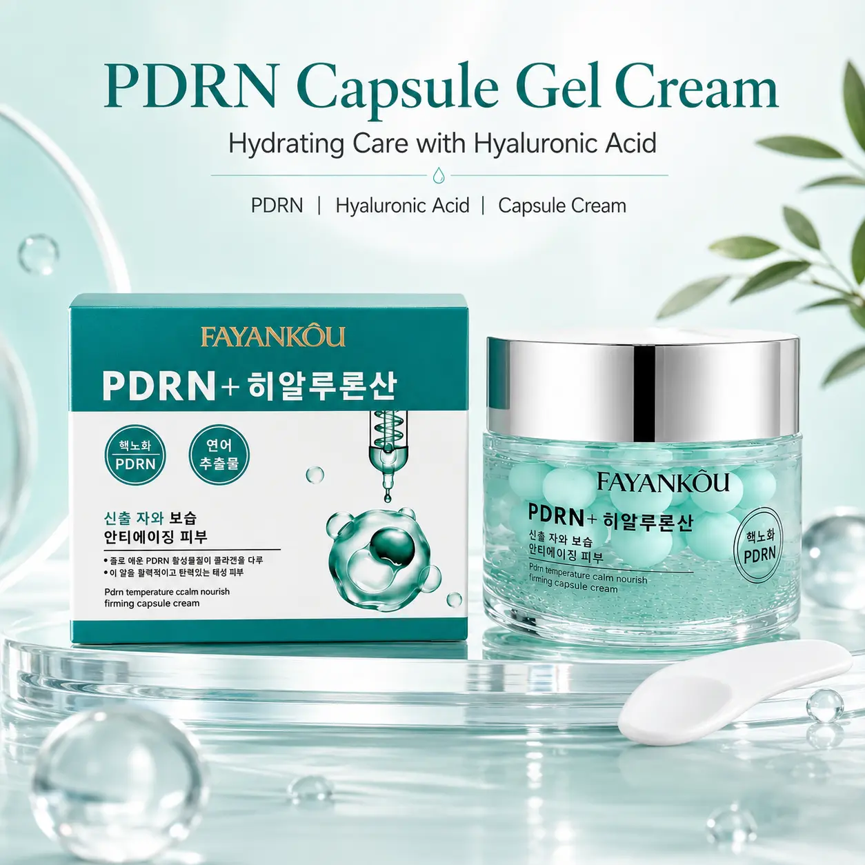 PDRN Capsule Gel Cream Moisturizer, Hyaluronic Acid Hydration Face Cream, K-Beauty Inspired Lightweight Gel-Cream, Daily Moisture Care for Dry Tight Skin, Fresh Dewy Glass Skin Look, Soft Smooth Skin Feel, Capsule Texture, AM PM Skincare