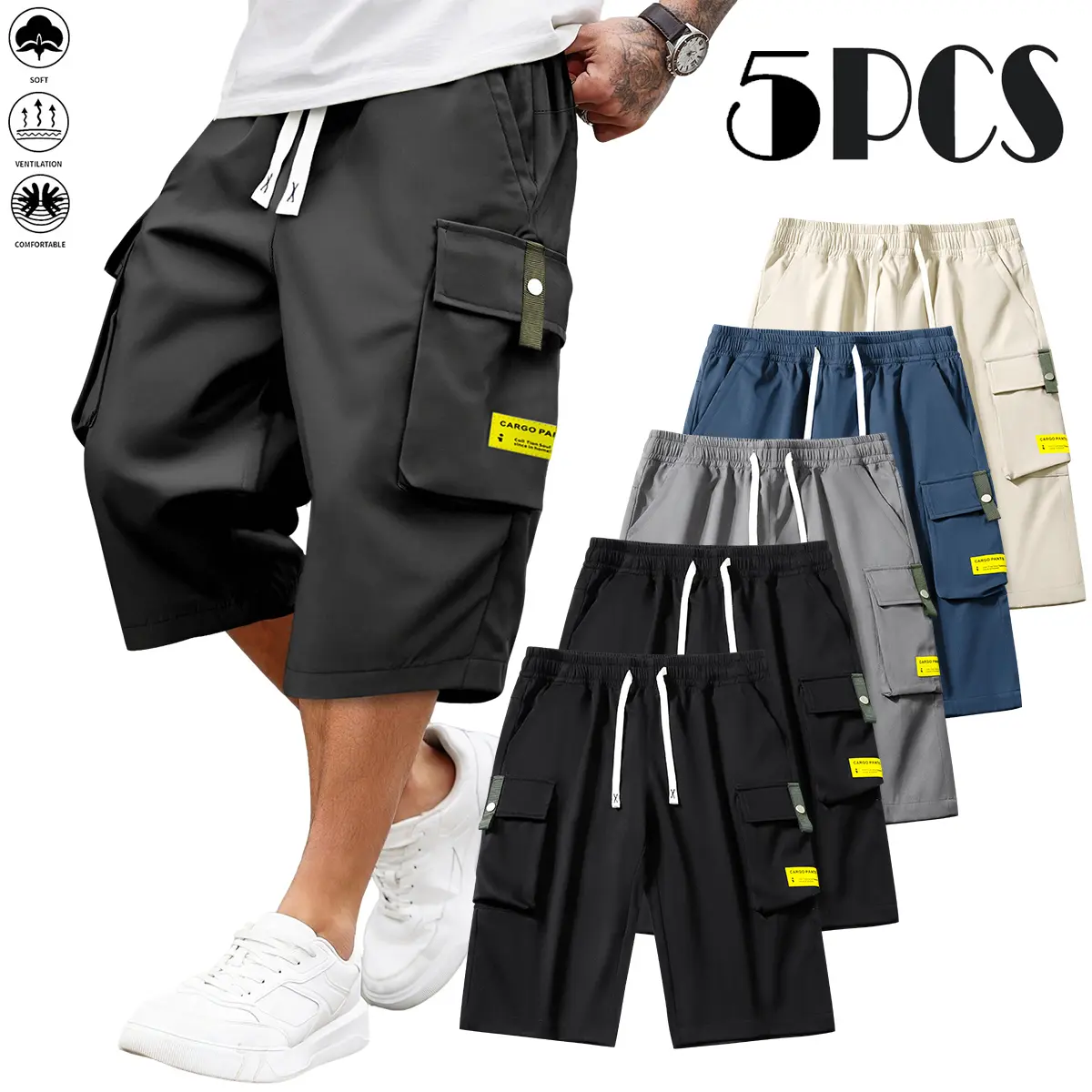 Casual Loose Fit Cargo Capri Pants for Men - Multi-Pocket 7/8 Length Utility Bottoms with Slight Stretch, Breathable Lightweight Cropped Trousers for Outdoor, Travel & Everyday Style