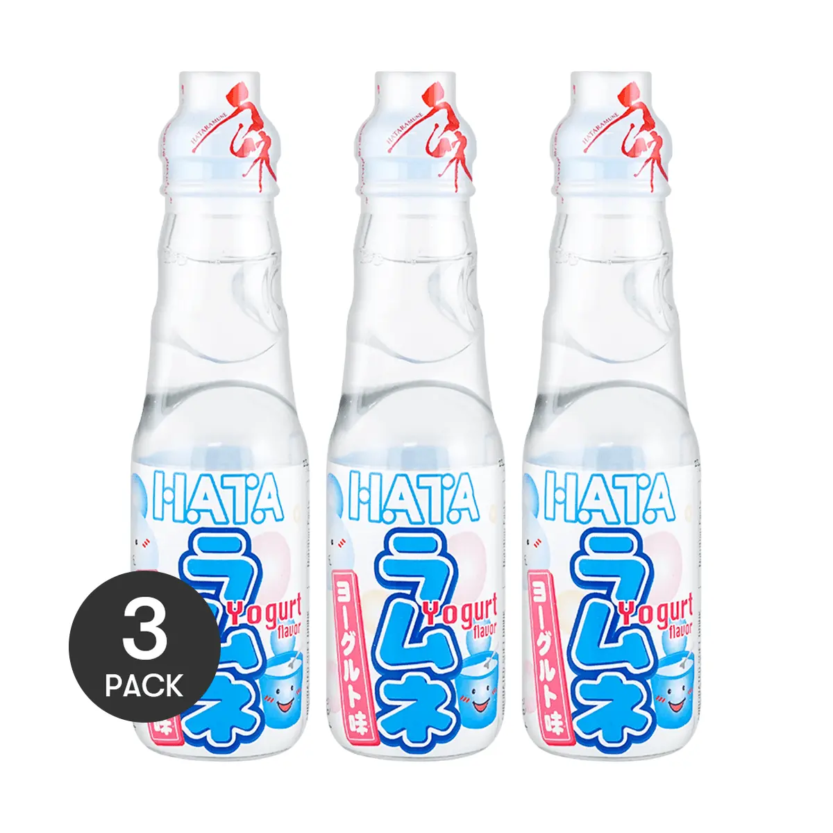 HATAKOSEN Japanese Ramune Marble Soda - Yogurt Flavor, 200ml Each Per pack (3 Pack) - Refreshing & Unique Taste