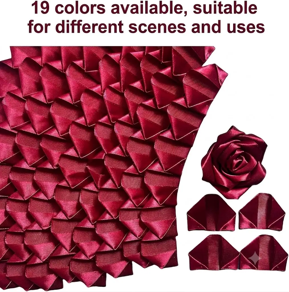 Handcrafted Silk Polyester Satin Ribbon Rose Petals - 75-Piece Pre-Cut Semi-Finished Set, Bouquet-Shaped Artificial Flowers for Wedding Romantic DIY Decor, Home Supplies