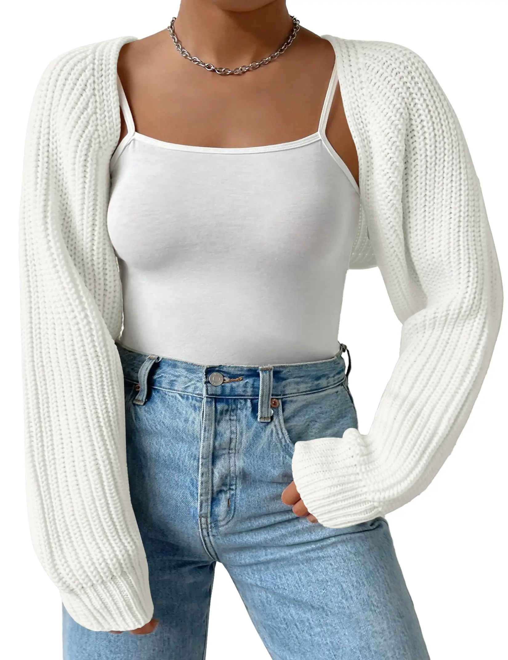 Yesfashion Women's Plus Size Chunky Ribbed Knit Bolero Cardigan - Long-Sleeve, Open-Front, Short-Cropped, Lightweight Wool-Blend Shrug LXX