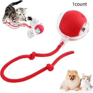 Silicone Interactive Pet Electric Toy Ball with Rope, Self-Playing Stress Relief, Fast Rolling Automatic Avoidance, Perfect for Pet Play
