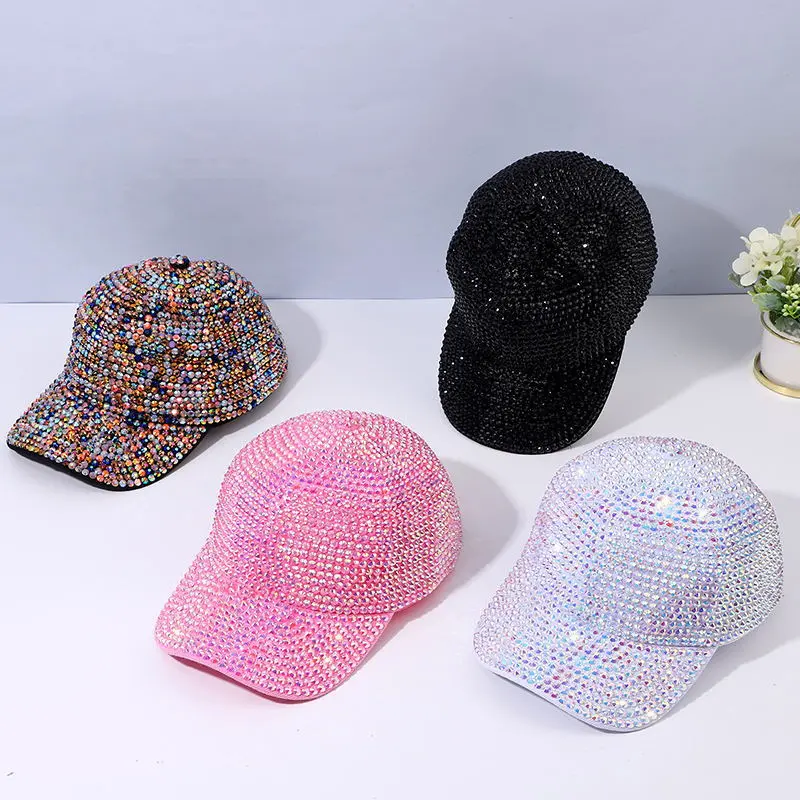 Glam Acrylic Breathable Cotton Sparkly Pink Diamond-Style Baseball Cap - Daily Fashion Accessory for Concert Outfits, Party Essentials