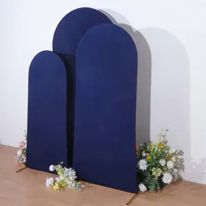 Set of 3 Matte Navy Blue Spandex Fitted Chiara Backdrop Stand Covers For Round Top Wedding Arch - 5ft, 6ft, 7ft