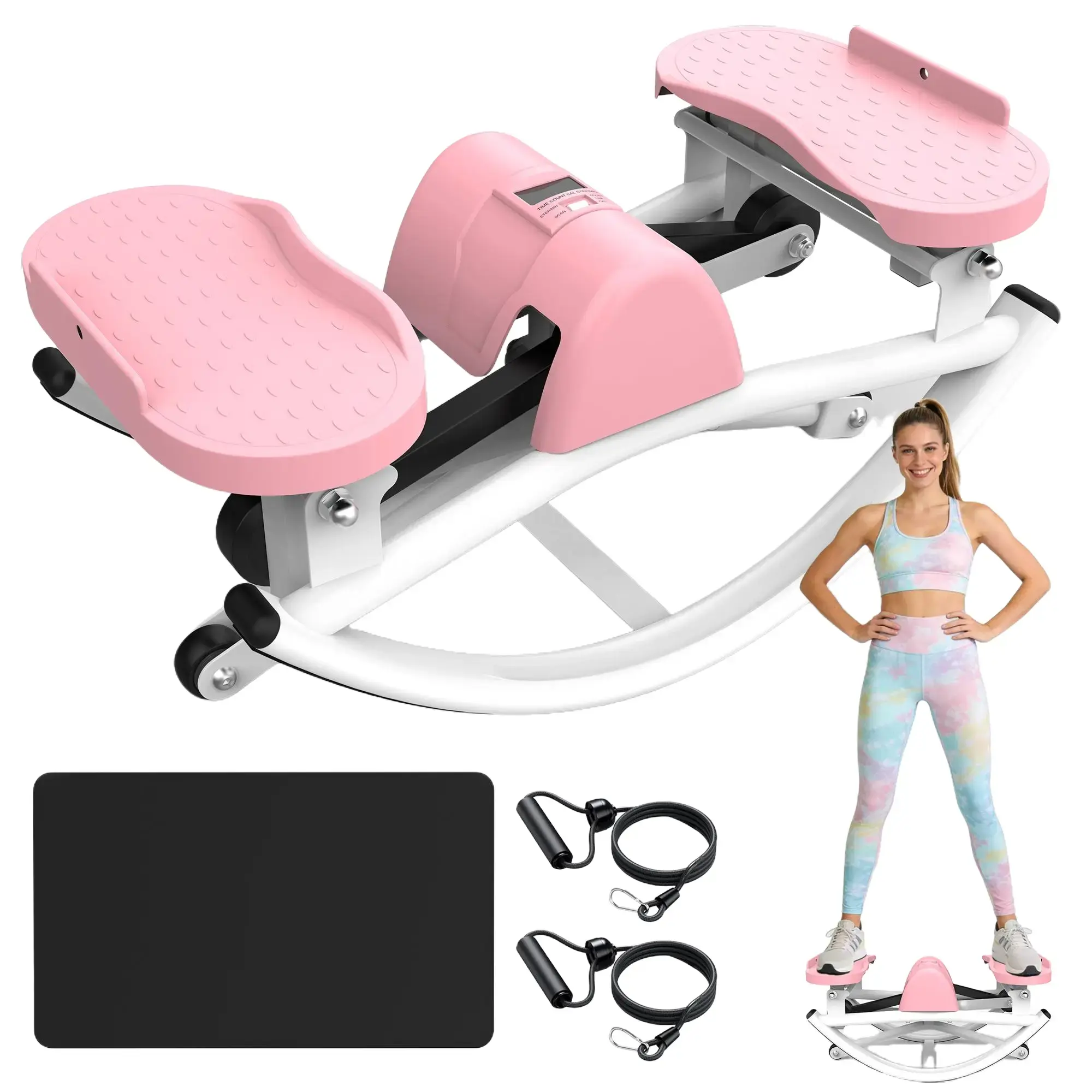 【SAVEYOUR】Lateral Stepper Machine with Resistance Bands & LCD Monitor - Stait Stepper for HomeWorkout, Low Impact Exercise for Legs, Hips, Glutes with Anti-Slip Mat