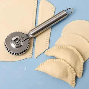 1pc stainless steel roller embossing machine, texture lace cutter, kitchen baking tool, Rolling pin, stainless steel pastry roller, edge sealing, pie dumpling cutting mold, bi-directional rolling lace cutter