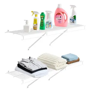 summervibes VEVOR Wire Shelf Kit, 4 ft, Set of 2, Wall Mounted Wire Shelves, Heavy-Duty Carbon Steel Hanging Shelf, Floating Wall Storage Shelves with Dip Coating, for Closet, Bedroom, Living Room, Office, Pantry, Closet Storage