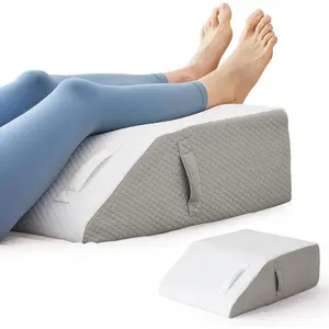 Leg Pillow Elevation Blood Circulation, Leg Elevating Pillows for After Surgery Sleeping, Memory Foam Wedge Pillow for Leg Swelling, Foot Knee Pillow for Back Pain, 23.6×16.8×8in, White/Grey