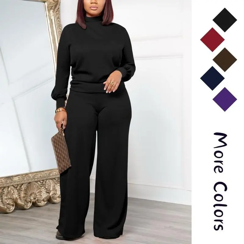 Women Two Piece Casual Set Long Sleeved Semi High Neck Loose Top Wide Leg Pants Set Spring and Autumn New Lightweight Set Can be used with raincoat