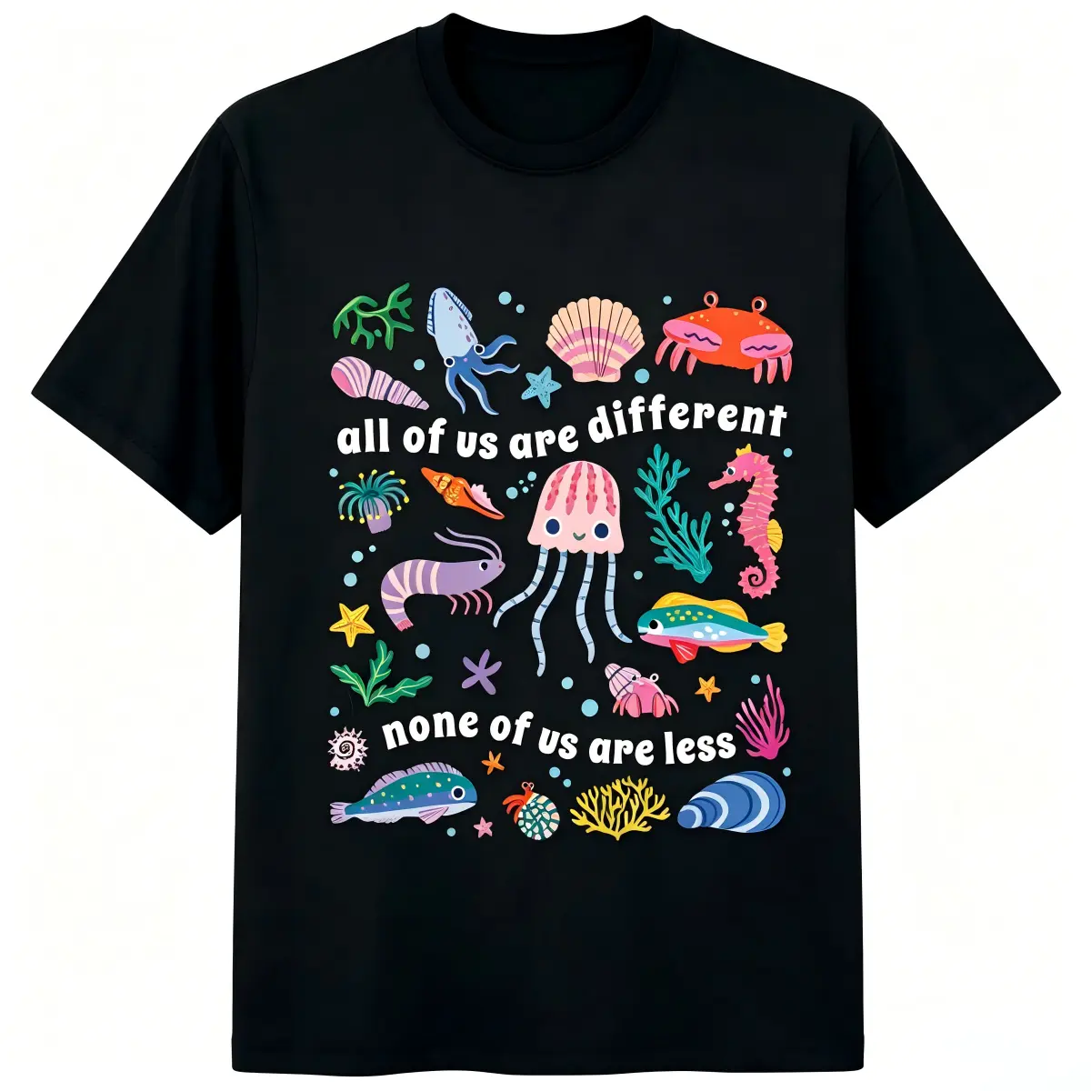 Autism Awareness Graphic T-Shirt, Unisex Casual Relaxed Fit Short Sleeve Crew Neck Top with "All Of Us Are Different" Quote, Shortsleeve, Round Neck, Graphic Print, Machine Wash, Tshirt, Short Sleeves