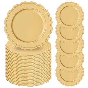 MTREO 24 50 100 Pcs Gold/Silver Charger Plates Bulk 13" Round Charger Plates Flower Chargers for Dinner Plate Decorative Gold Plastic Chargers Plate for Wedding Party Event Baby Bridal Shower Dinner Table Decoration