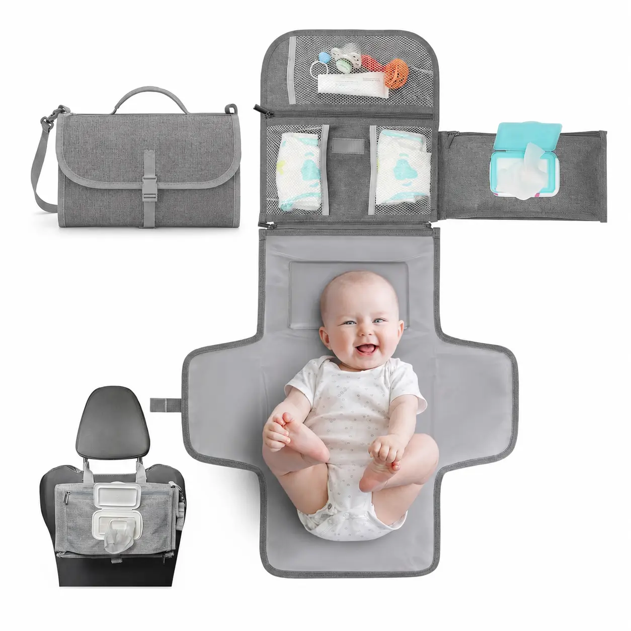 Portable Detachable Baby Diaper Changing Pad, Waterproof Travel Changing Mat With Wipes Pocket, Foldable Infant Changing Station, Perfect Newborn Baby Shower Gift For Boys & Girls