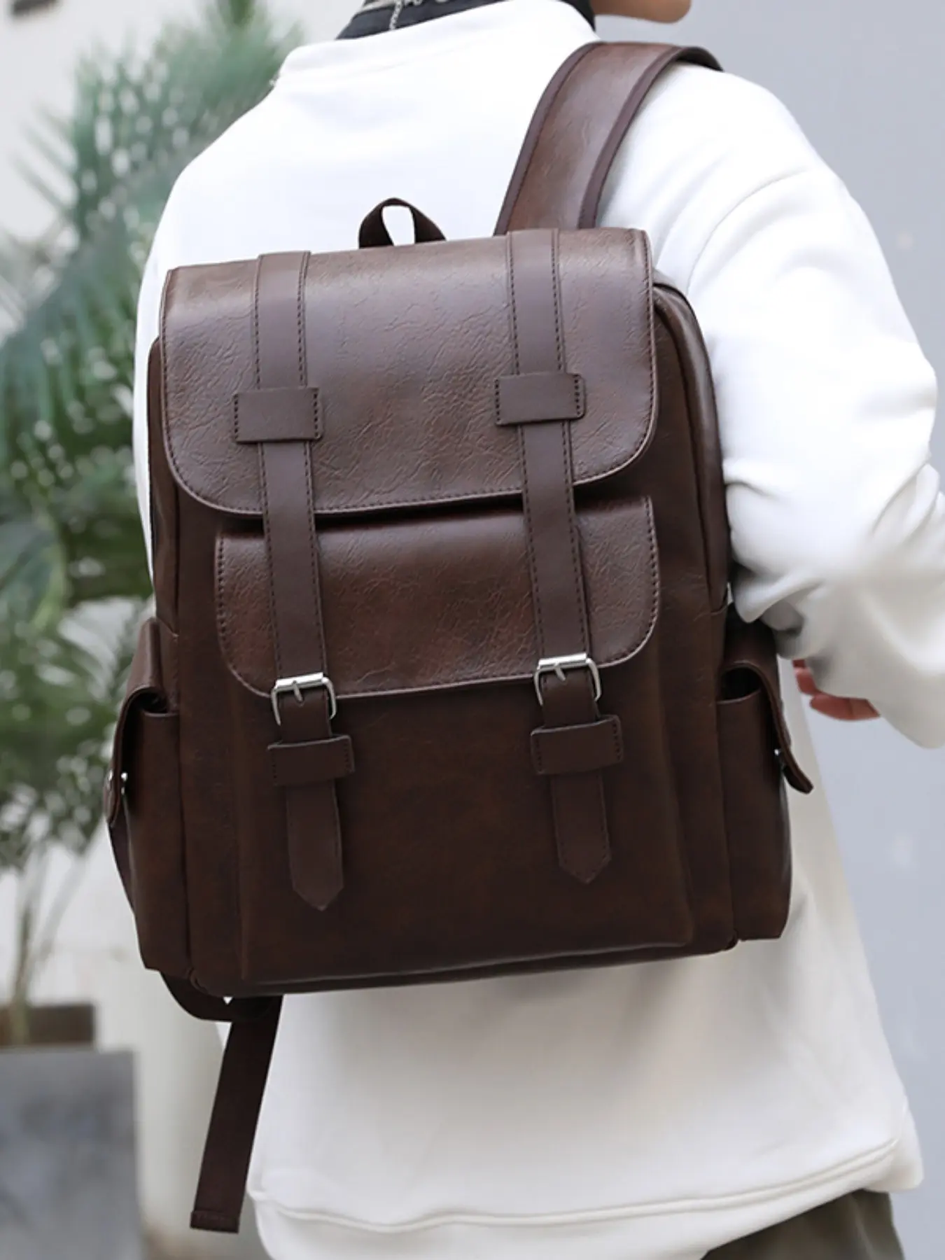 Large Capacity High Capacity Soft PU Leather Unisex Backpack, Casual Trendy Student Bag, Schoolbag, Laptop Bag, Men and Women Shoulder Bag, Laptop Compartment Backpack, Bookbag, Backpack With Laptop Compartment