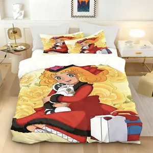 Candy Candy Anime Duvet Cover Set, 1 Duvet Cover with 1/2 Pillowcases, Bedding Set, Retro 90s Cartoon Style Comforter Cover for Bedroom, Dorm, All-Season Home Decor (No Comforter, No Pillow Insert)