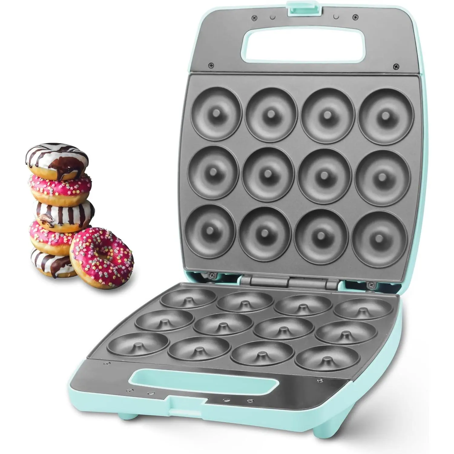 Compact Electric Donut Maker Machine - Mini Kitchen Appliance for 12 Mini Doughnuts, Home & Festive Party Food Supply