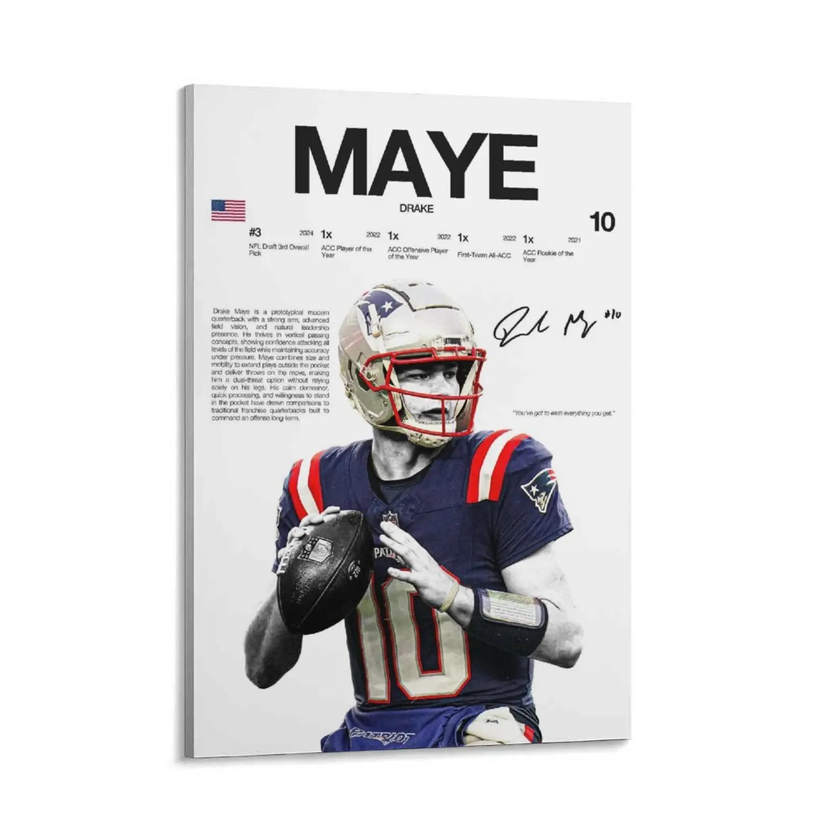 DRAKE/MAYE Poster Wall Print Football Digital Sports Decor New England Patriots Chicago Bears Gift Artistic Elegance Solid Wood Frame Waterproof Moisture Proof