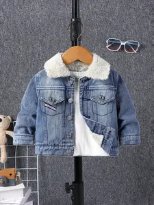 Men's Casual Loose-Fit Denim Jacket, Winter Plain Blue Thickened Cotton Outerwear, Perfect for Daily Wear & Outdoor Activities, Coats