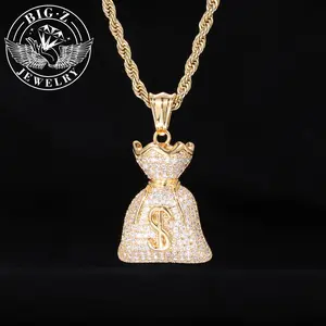Money bag pendant, trendy hip-hop jewelry, street style, micro-inlaid zircon, men and women, lucky, shiny, cool, birthday, New Year, Christmas, Valentine's Day, anniversary gift