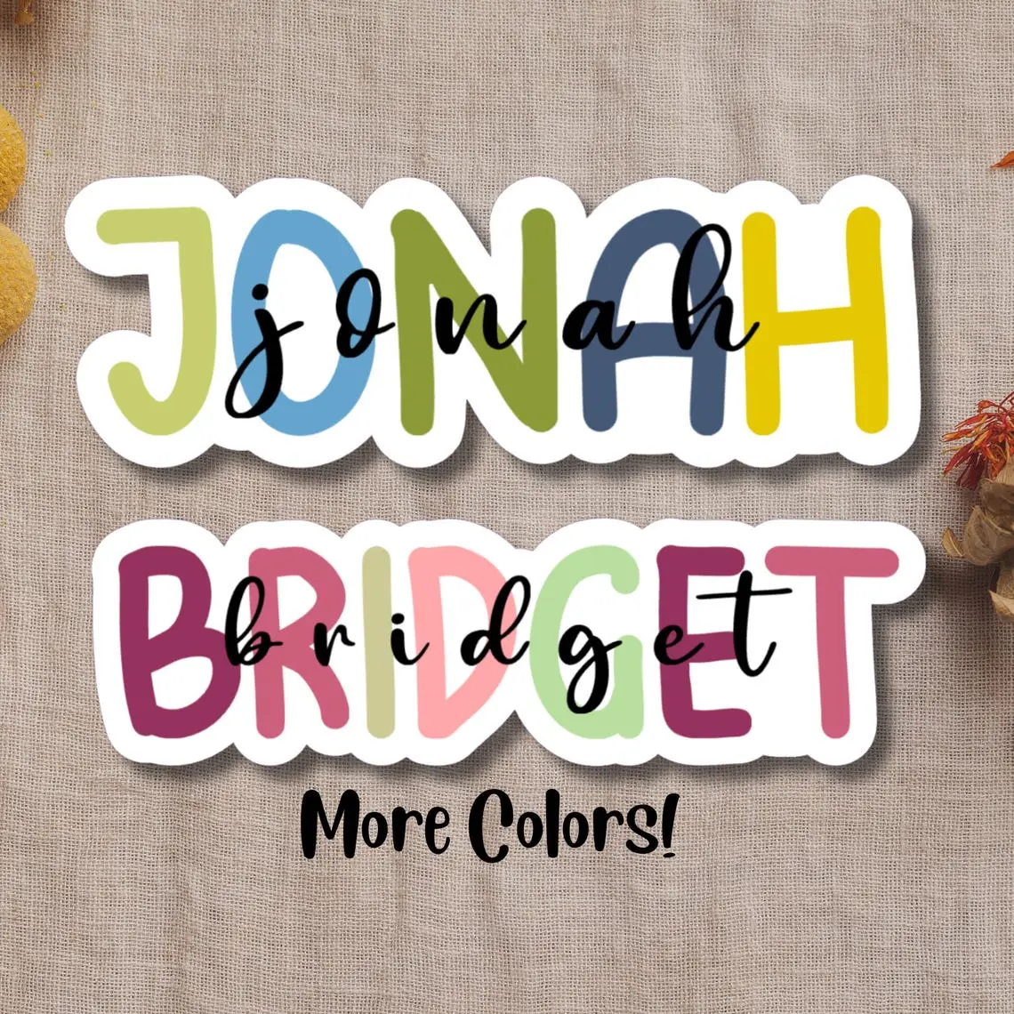Two Layered Colorful Personalized Name Sticker - Custom Names in Vibrant Designs for Notebooks & Water Bottles - Available in 3" to 9" Lengths