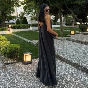 Black Slip Long Dresses for Women Red Draped Summer Dress Woman 2025 Sexy Backless Maxi Dress Women Summer Beach Dresses