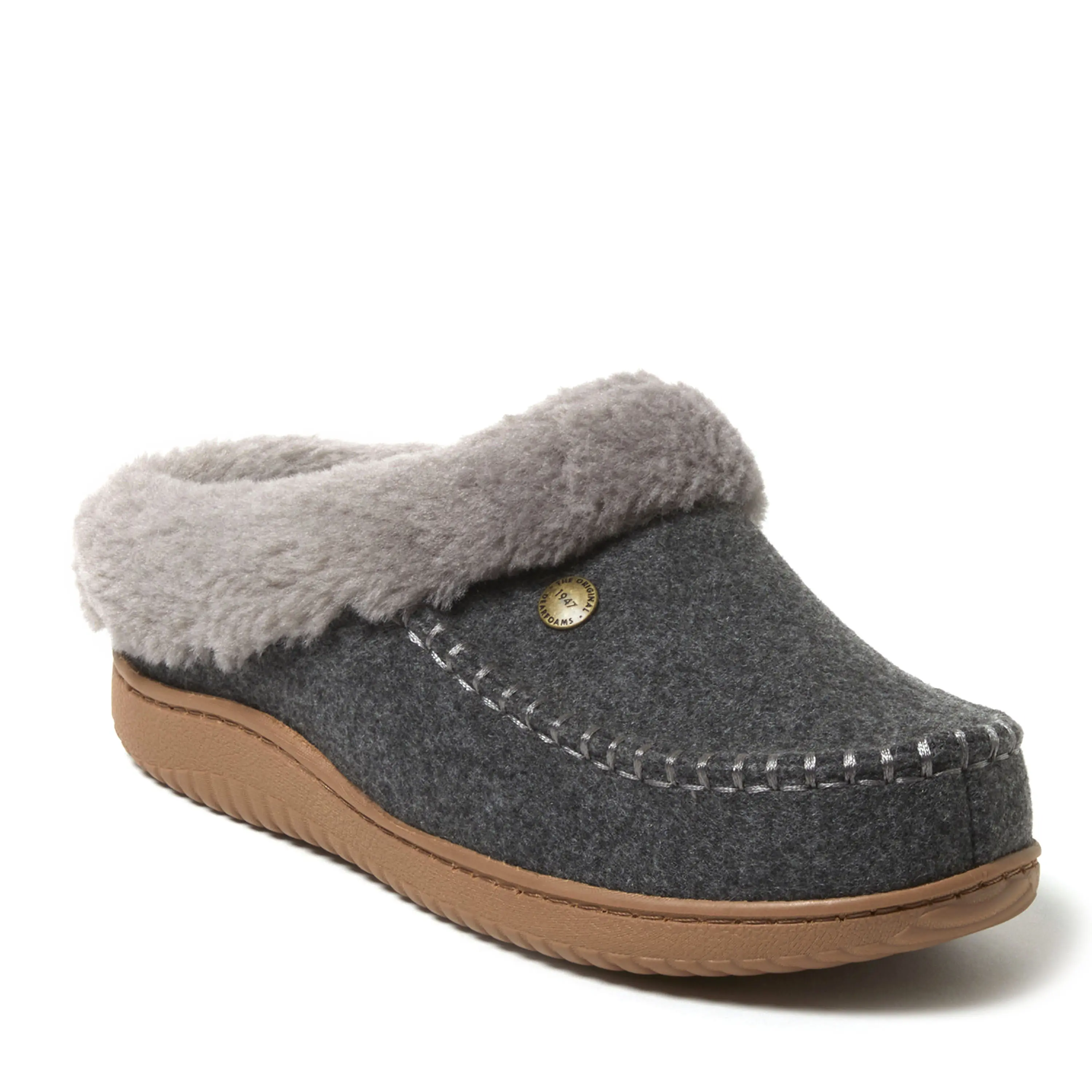 Dearfoams Women's Atley Microsuede and Wool Blend Clog Slippers with Energy Return Support, Machine Washable for Indoor Outdoor Use, Slippers Indoor, Footwear, Slide, Walking Shoes, Casual, Polyester Fiber (Polyester)